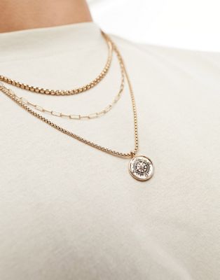 Icon Brand de la perla triple row compass necklace in gold - ASOS Price Checker