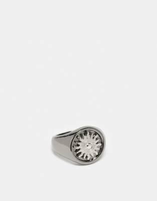 Icon Brand earthland and sun signet ring in gunmetal-Silver