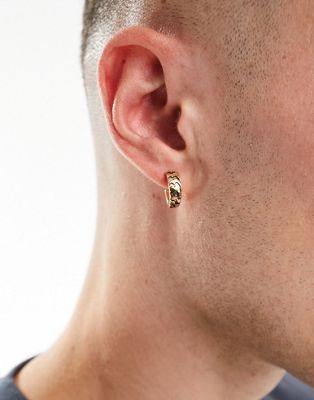 Icon Brand engraved huggie hoop earrings in gold - ASOS Price Checker