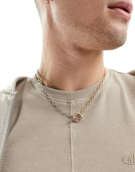 Icon Brand – Fluidity – Guld- och silverfärgat kedjehalsband med T-stav