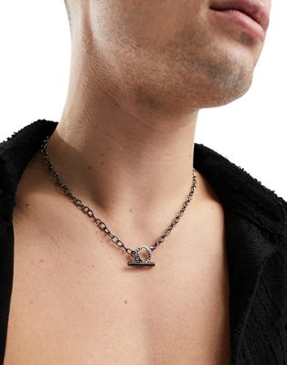 Icon Brand fluidity T-bar chain necklace in gunmetal - ASOS Price Checker