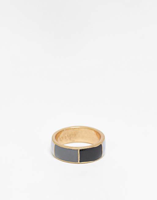 Icon Brand gray and black enamel band ring in gold