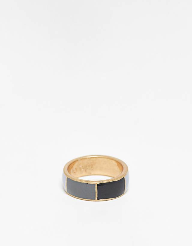 Icon Brand gray and black enamel band ring in gold