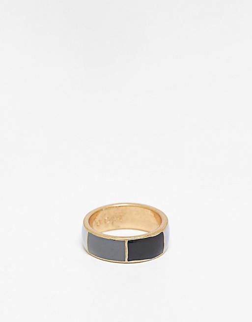 Icon Brand grey and black enamel band ring in gold