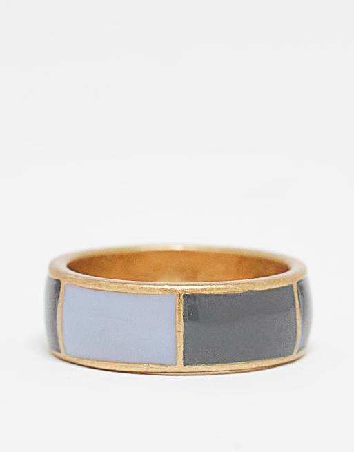 Icon Brand grey and black enamel band ring in gold | ASOS