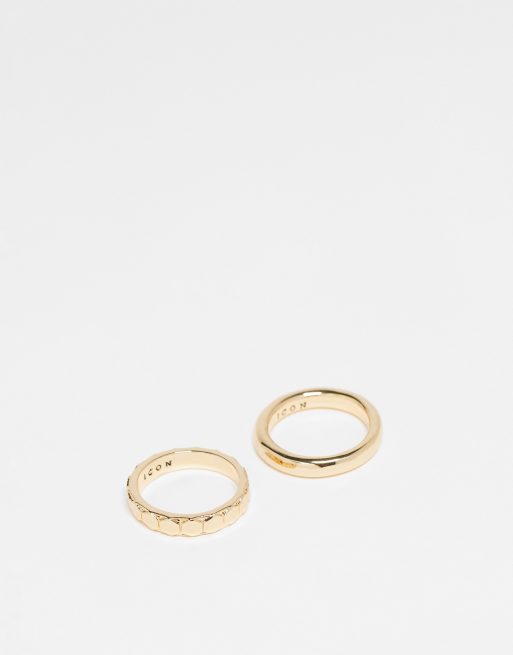 Icon Brand – Guldfärgat set med ringar med hexagonal design