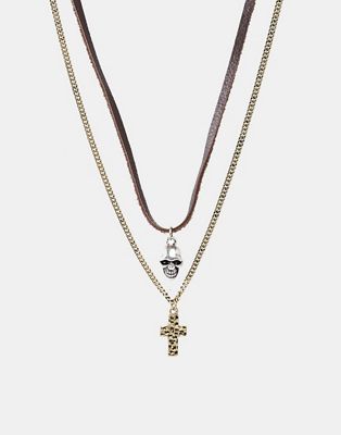 Icon Brand – Halsband med dödskalle och kors-Guld