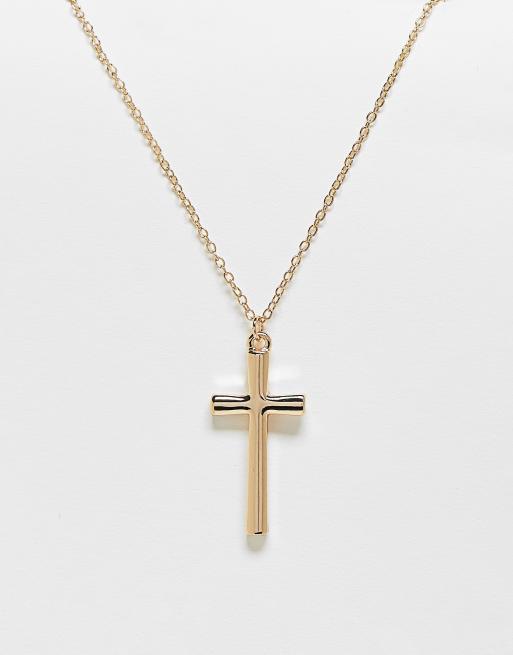 Icon Brand – Halsband med korsberlock i antikt guld, 3 av 4