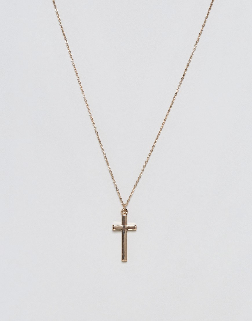 Icon Brand – Halsband med korsberlock i antikt guld