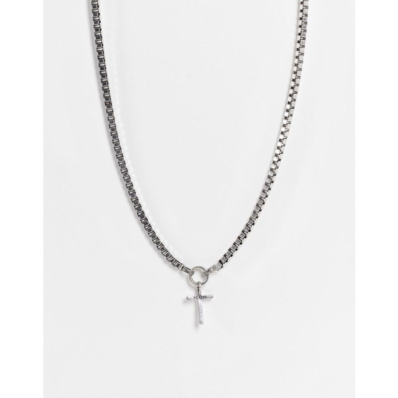 Icon Brand – Halskette in Silber mit strukturiertem Kreuzanhänger