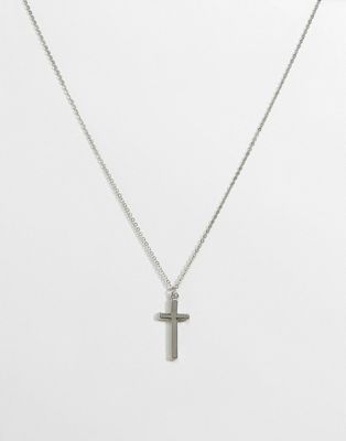 Icon Brand – Halskette mit Kreuzanhänger in Altsilber