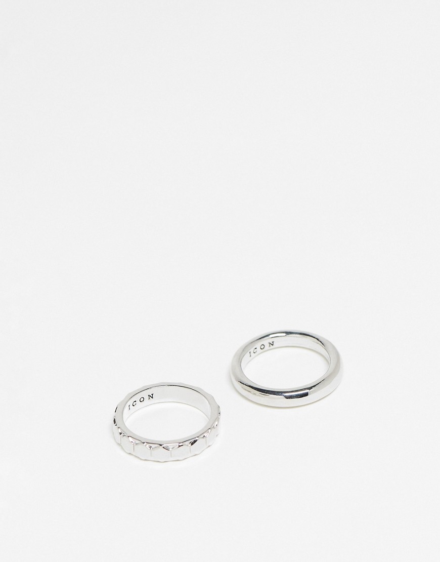 Icon Brand hex band ring set in silver
