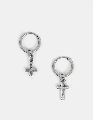 Icon Brand Icon Brand hoop earrings with cross charms in silver