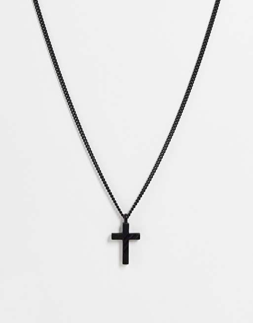 Icon Brand - Ketting met kruis hanger in zwart