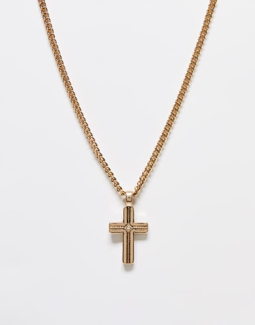 Icon Brand - Ketting met platte schakels en kruishangertje in goud