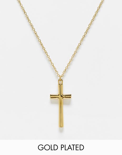 Icon Brand - Ketting van roestvrij staal verguld met 14k goud met kruisvormige hanger