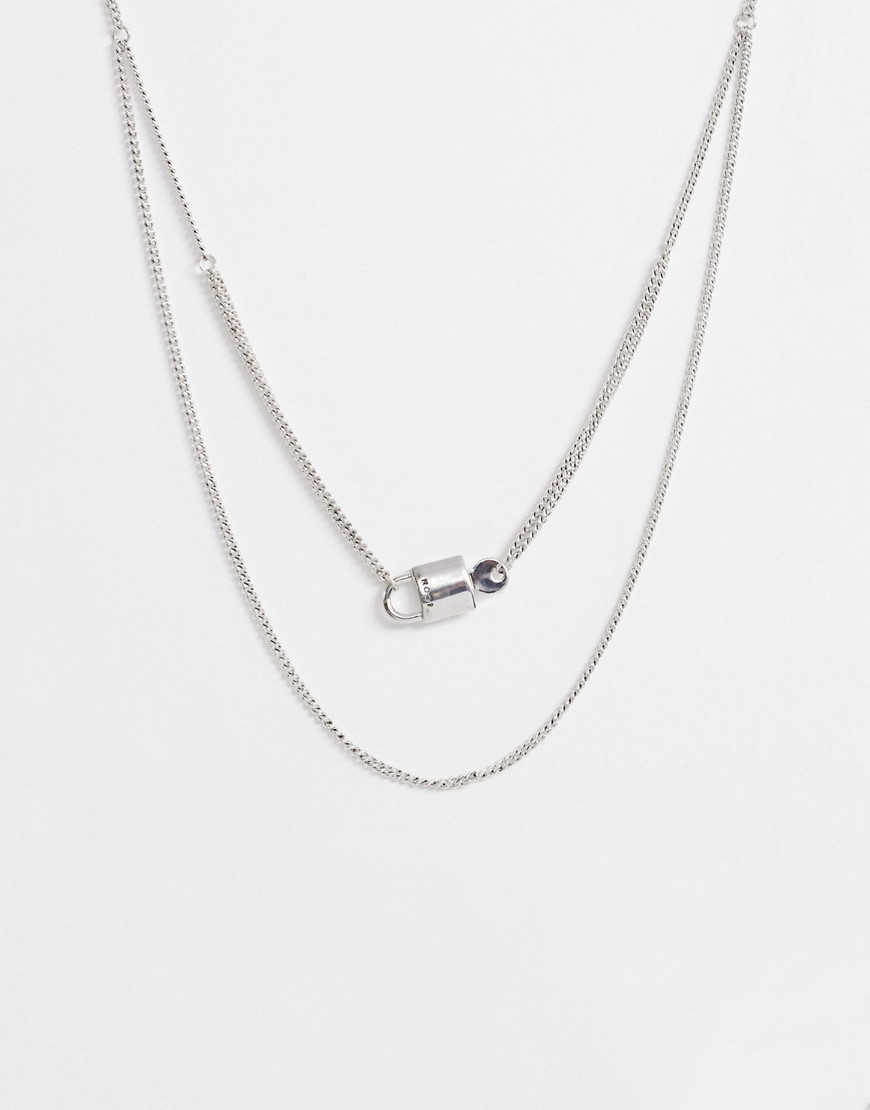 Icon Brand layered neck chain with padlock pendant in silver