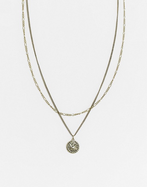 Icon Brand layered neckchains in gold with eagle pendant