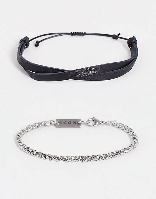 asos.com | Icon Brand leather and stainless steel bracelet