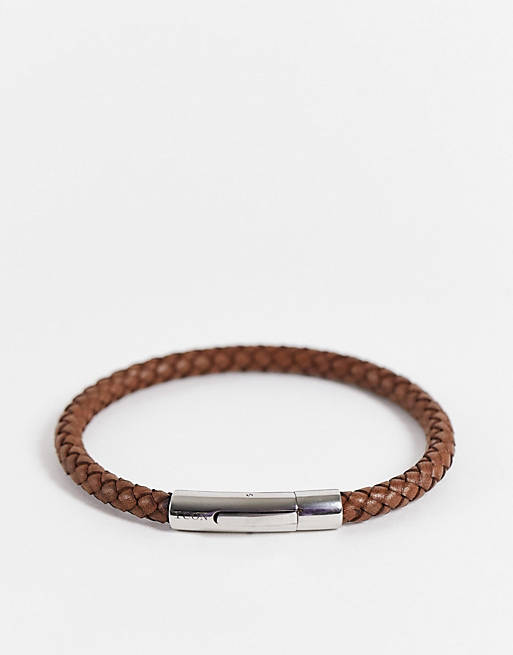 Icon Brand leather stainless steel clasp bracelet in brown