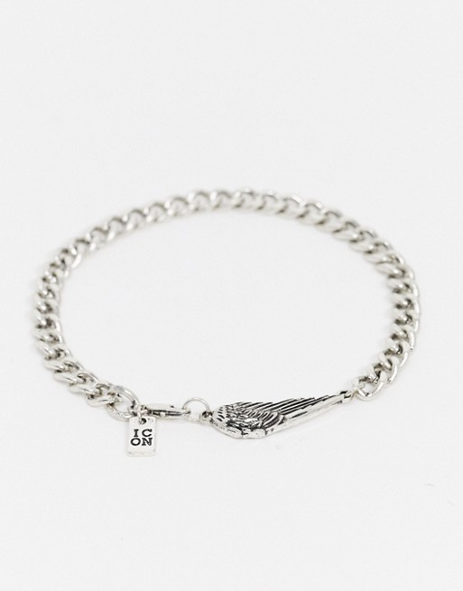 Icon Brand metal beaded anklet in silver with wing charm