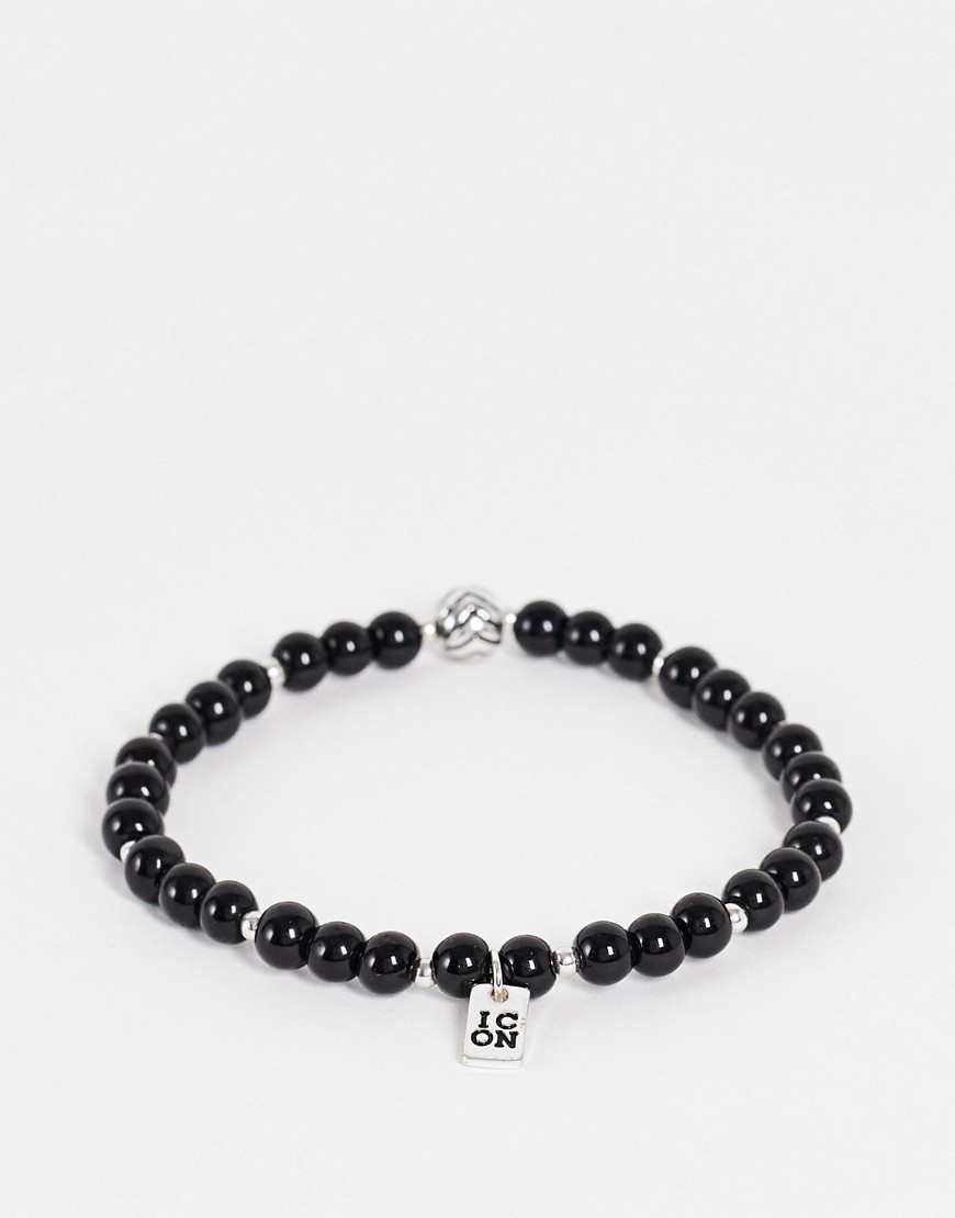 Icon Brand mix bead stretch bracelet in black
