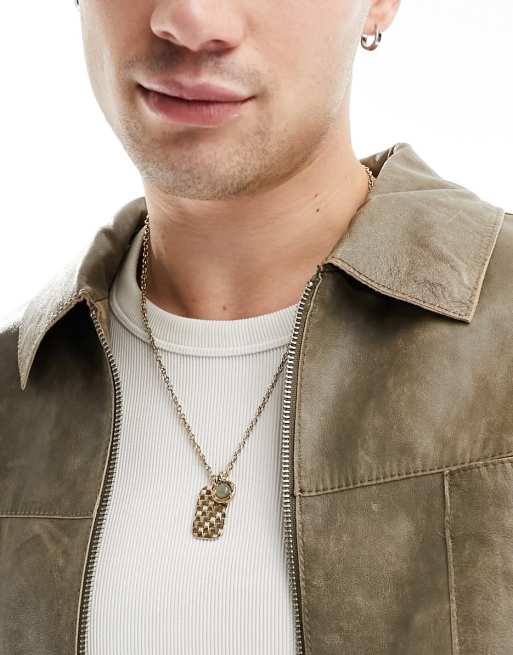 Icon Brand – Naszyjnik łańcuszkowy w odcieniu złota z zawieszkami w kształcie płytki i z kamieniem