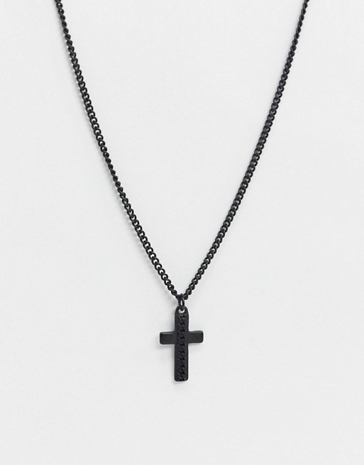 Icon Brand neck chain with cross and chain detailing in black