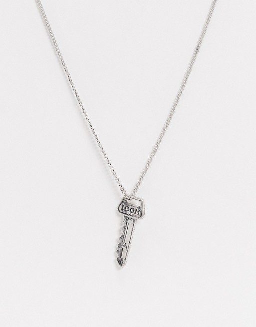 Icon Brand neck chain with key pendant in silver