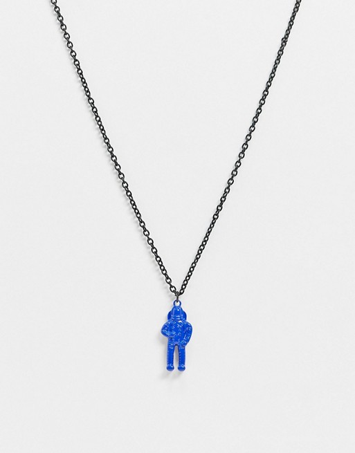 Icon Brand neckchain in black with blue astronaut pendant
