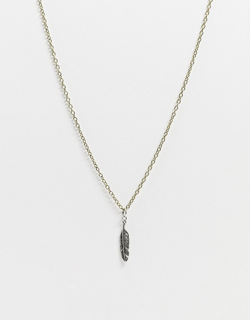 Icon Brand neckchain in gold with burnished silver feather pendant