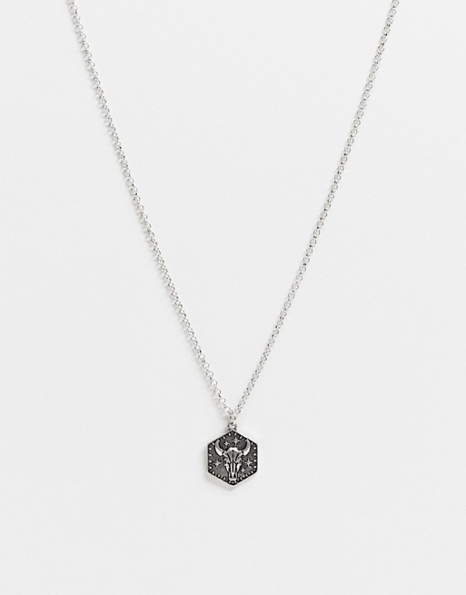 Icon Brand neckchain in silver with hexagonal rams head pendant