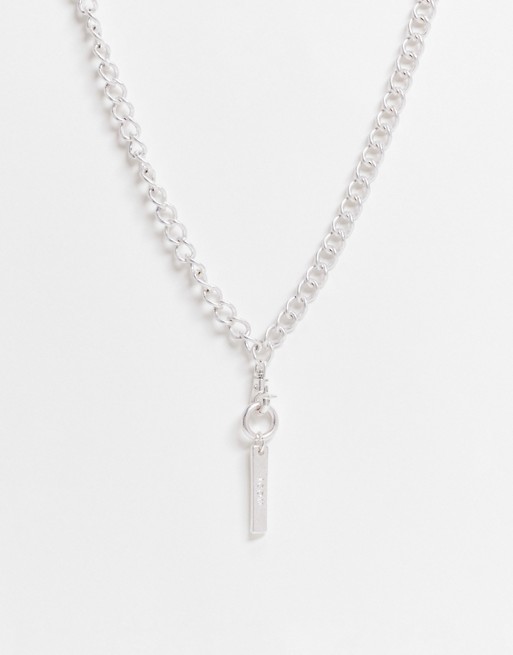 Icon Brand neckchain in silver with rectangular pendant and clasp detail