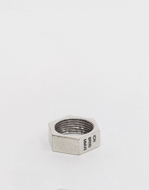 Icon brand nut band ring in silver