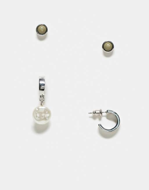 Icon Brand - Oorbellenset met knopje en ringetje met pareldetail in zilver