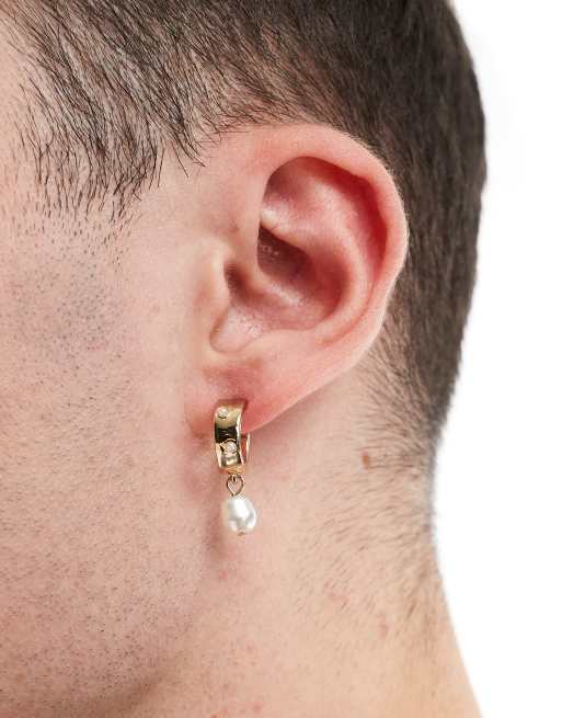 Icon Brand - Orecchini a cerchio color argento con perlina