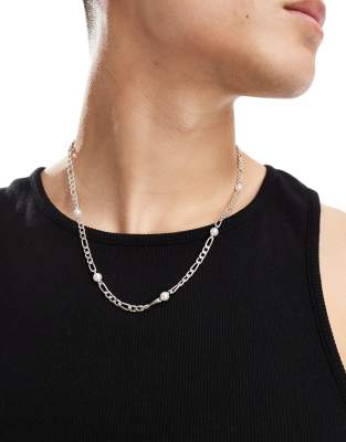 Icon Brand pearl figaro chain in silver