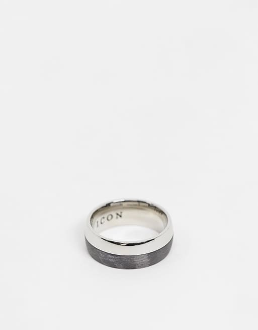 Icon Brand – Pierścionek ze stali nierdzewnej w kolorze srebra i czerni