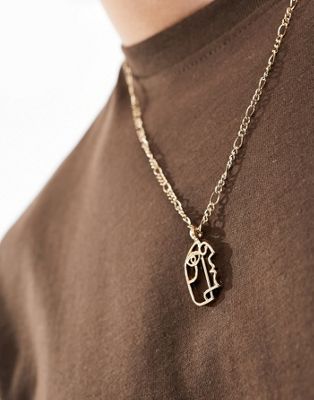 Icon Brand profile pendant necklace in gold - ASOS Price Checker