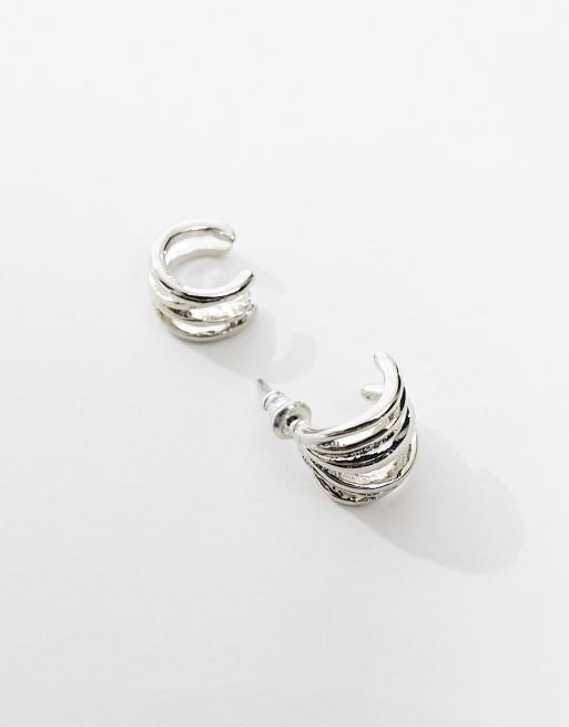 Icon Brand - Re-Cast Discordance - Set con orecchino e orecchino ear cuff argentati, 3 di 4