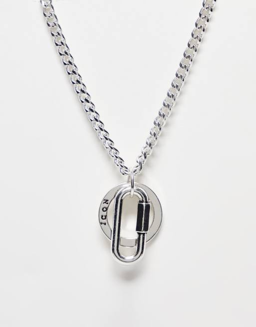Icon Brand - Schakelketting met platte schakels en coördinaten-hangertje in antiek zilver