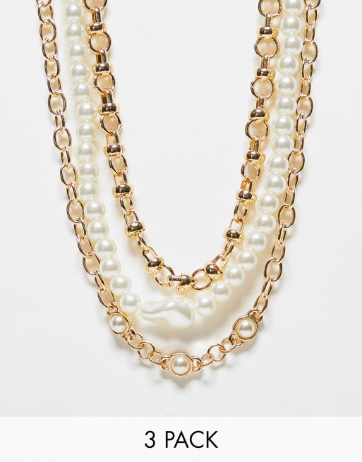 Icon Brand – Seasonal – Guldiga halsband med pärlor, 3-pack