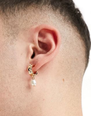 Icon Brand seasonal pearl drop hoop earrings in gold | ASOS