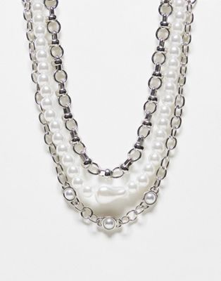 Icon Brand seasonal pearl necklace pack of 3 in silver