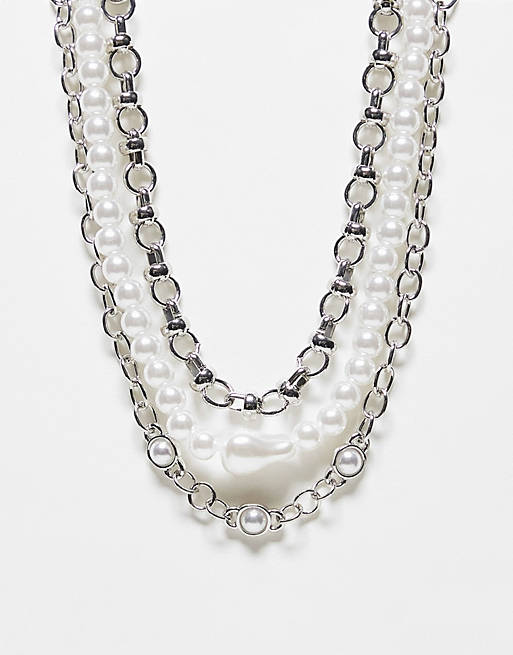 Icon Brand seasonal pearl necklace pack of 3 in silver | ASOS