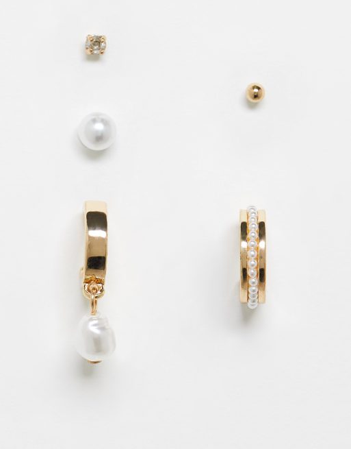 Icon Brand – Set mit Ohrstecker- und Creolen mit 5 einzelnen Ohrringen in Goldoptik
