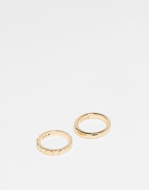Icon Brand - Set ringen met zeshoekige details in goud - view 1