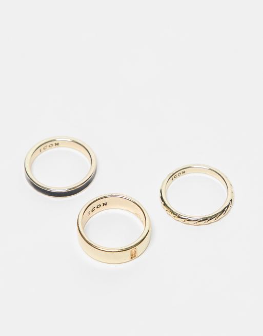 Icon Brand - Seventies City - Confezione multipack di anelli a fascia oro