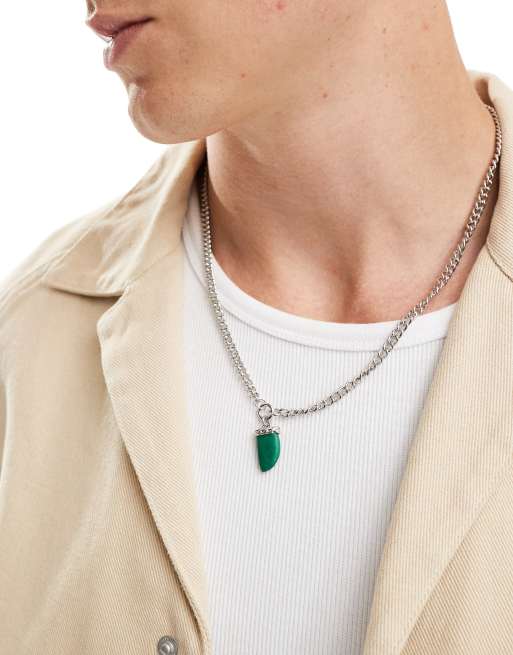 Icon Brand - Seventies City - Ketting met groen slagtandhangertje in zilver