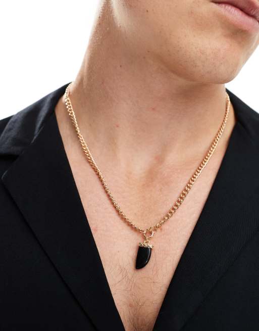 Icon Brand - Seventies City - Ketting met zwart slagtandhangertje in goud